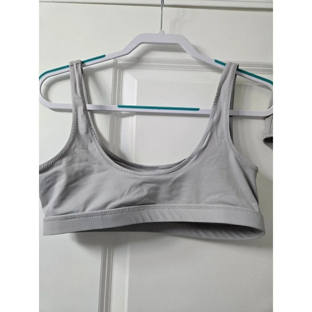 SKIMS Swim Grey Scoop Neck Bikini Top and High Waisted Bottoms Set Medium